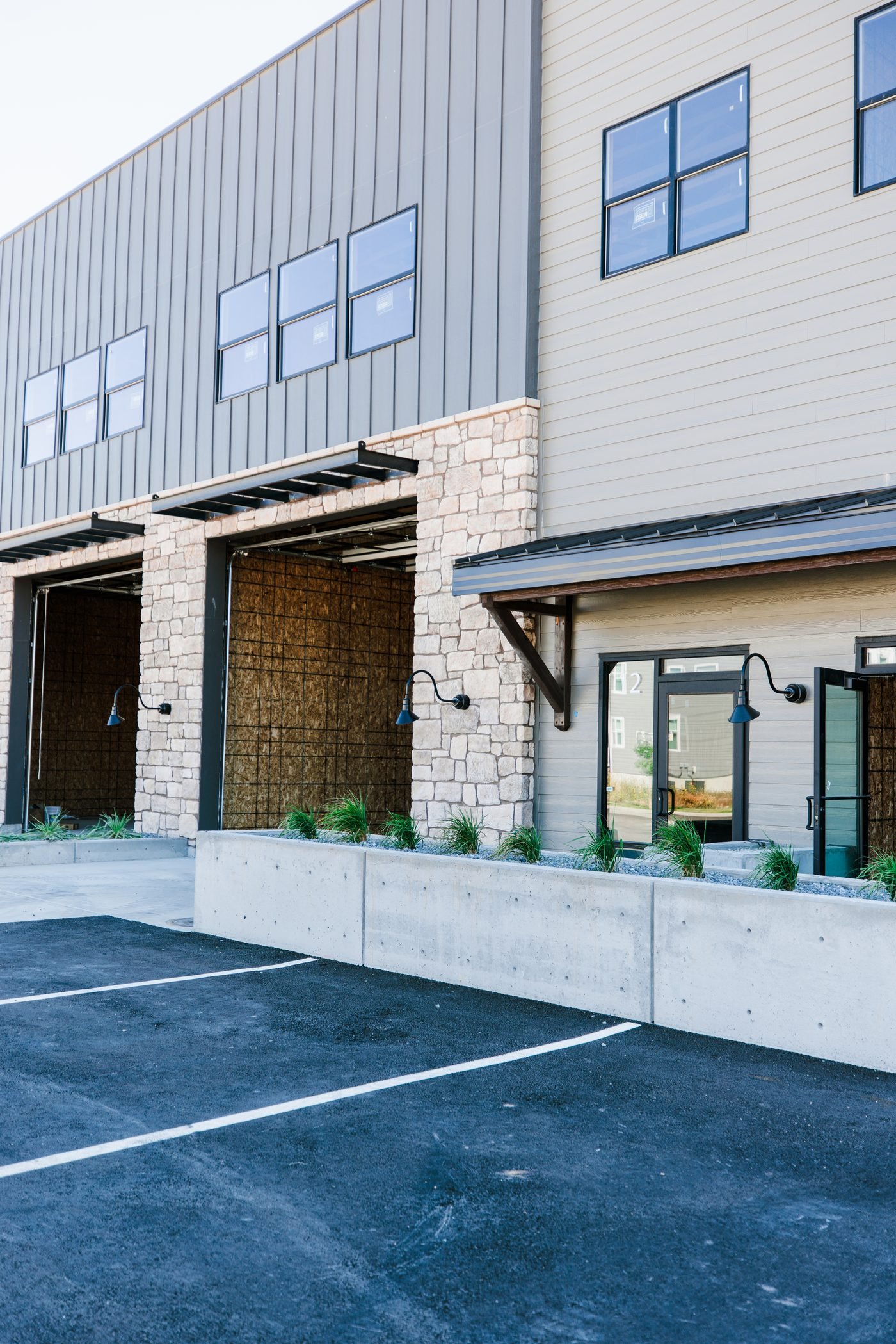 Striped parking lot and drive lane at an office condo development in Northern Utah